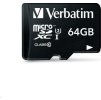 Karta VERBATIM MicroSDXC 64GB Pro, U3 + adaptér