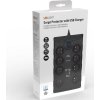 Solight přepěťová ochrana, 8z, USB A+CA, 2m, černá