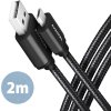 AXAGON BUMM-AM20AB, HQ kábel Micro USB <->USB-A, 2 m, USB 2</->.0, 2.4A, ALU, oplet, čierny