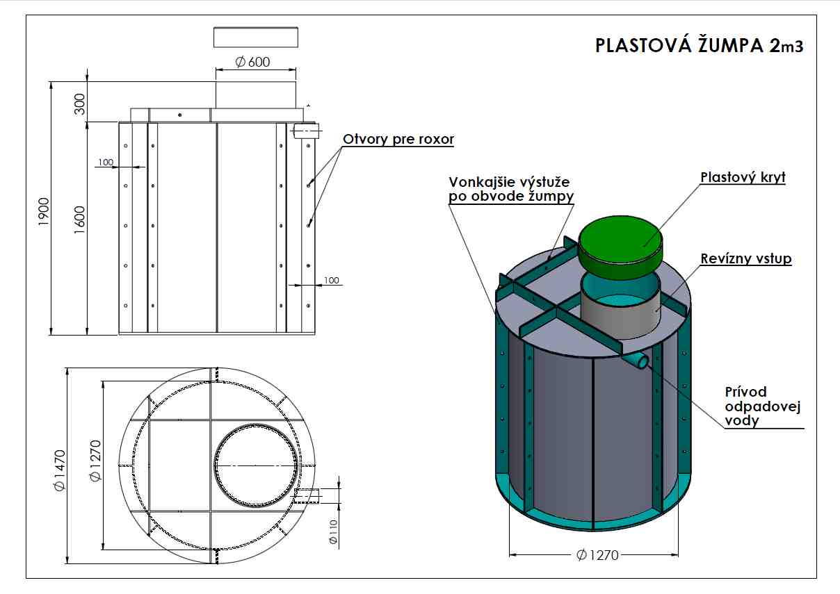 VHtech Plastová žumpa 2 m3