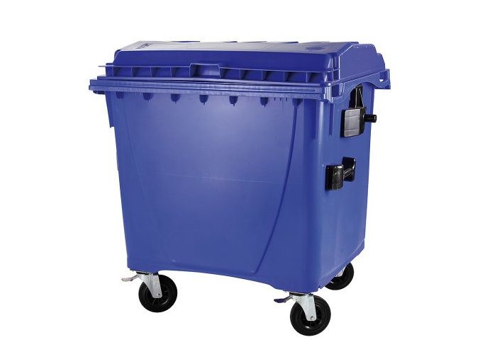 Plastový kontejner s plochým víkem 1100 l. - modrý