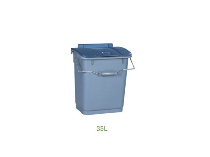 Odpadkový koš na tříděný odpad MODULOBAC 35 l, 35 l,šedá nádoba, modré víko