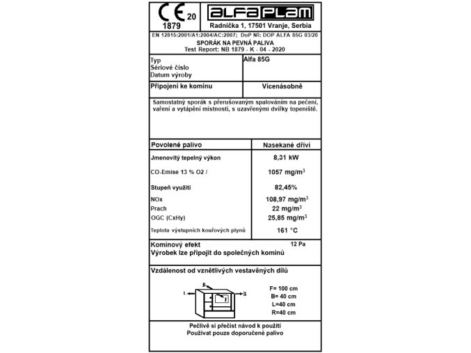 Alfa Plam sporák ALFA 85G ECO *CV-L, 8,31 kW, červený, levý, ? 120 mm