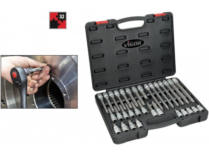 Sada vnějších nástrčných klíčů 1/2" s bity RIBE 1/2” 32 ks Vigor - V2201