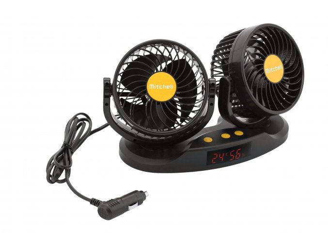 Ventilátor MITCHELL DUO 2x130mm 24V na palubní desku s teploměrem