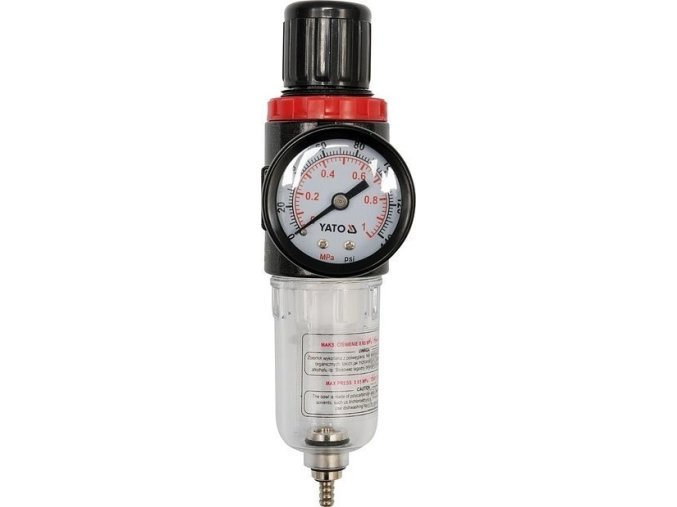 Regulátor tlaku vzduchu 1/4", max. 0,93MPa, s filtrem (15 ml) - YT-2382