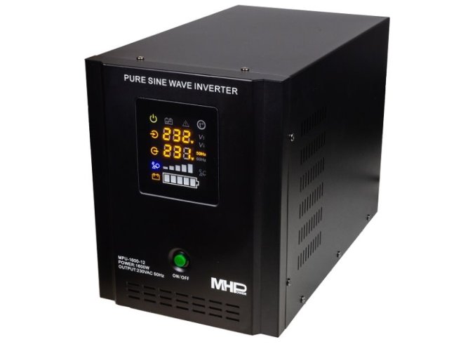 Napěťový měnič MHPower MPU-1600-12 12V/230V, 1600W, funkce UPS, čistý sinus