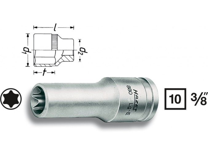 Vnitřní nástrčný klíč 3/8" TORX® E12 HAZET 880LG-E12 - HA053100