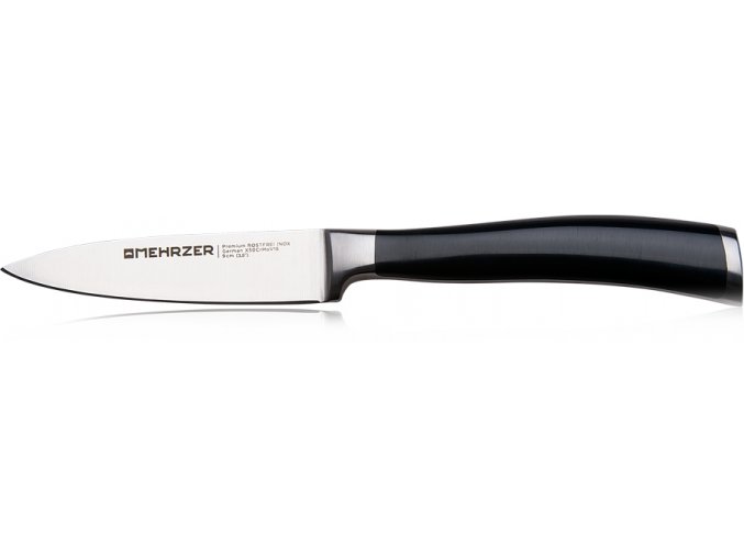 Mehrzer, Špikovací nůž 9 cm (3,5"), uhlíková nerezová ocel x50CrMov15, vysoká tvrdost HRC 58, integrovaná ochrana prstů