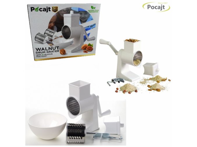 2913 pocajt mlynek na orechy s 2 bubinky v baleni a miskou sroub k upevneni na desku