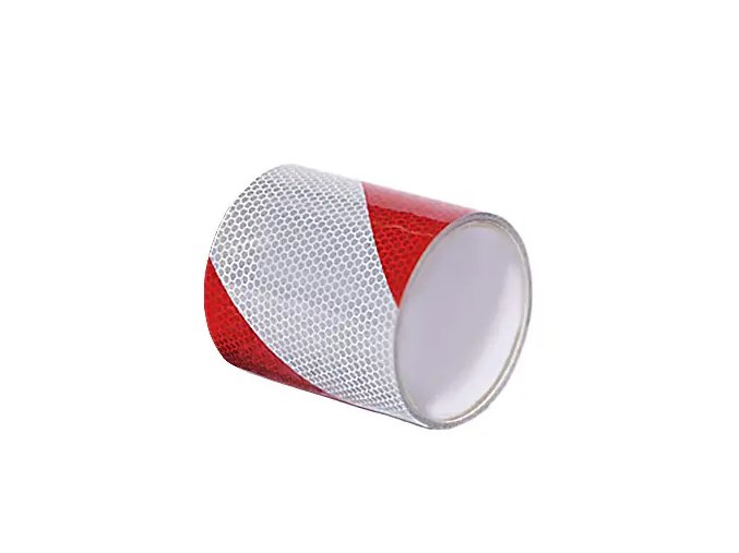 Vysoce reflexní výstražná páska, pravá, bílá/červená, 10 cm × 25 m - BY RX1AK