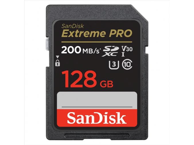 Paměťová karta Sandisk Extreme PRO 128GB SDXC 200MB/s / 90MB/s, UHS-I, Class 10, U3, V30