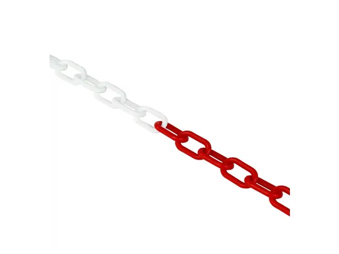 Plastový řetěz, bílá / červená, Ø 10 mm, délka 25 m - CV 1070
