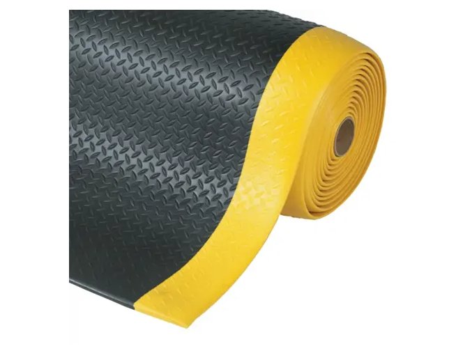 Protiúnavová průmyslová rohož s povrchem kotlářského plechu, černá / žlutá, 150 cm - PR 1A3/02CZ