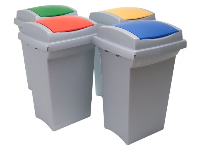 Odpadkový koš na tříděný odpad RECYCLING 50 l, šedá nádoba, červené víko