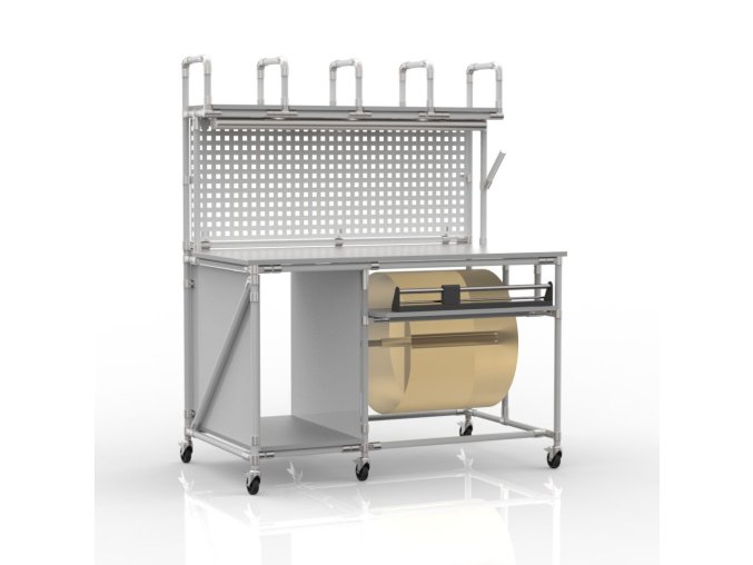 Balicí stůl s řezačkou [šedá + stříbrné spojky] (Vyberte barvu konstrukce: šedá + stříbrné spojky)