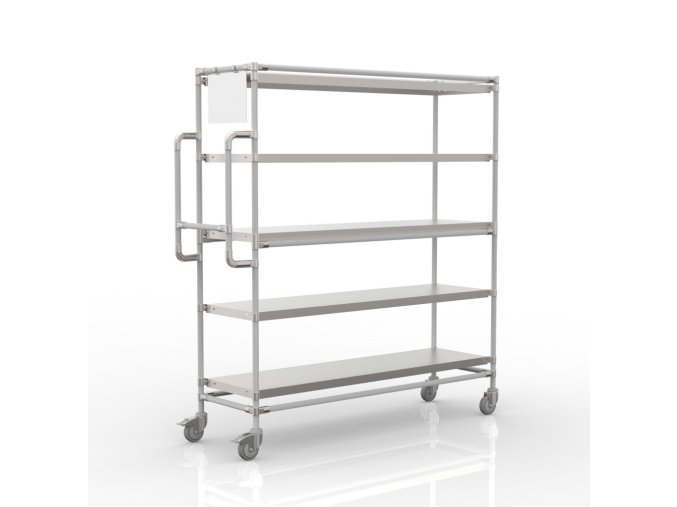 Regálový vozík na přepravky s 5 rovnými policemi 1500 x 400 mm, SPS15040 [šedá + stříbrné spojky]
