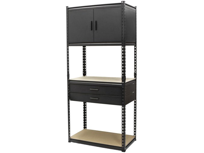 Policový regál MASTER + 2 zásuvky + skříňka, 815 x 465 x 1825 mm