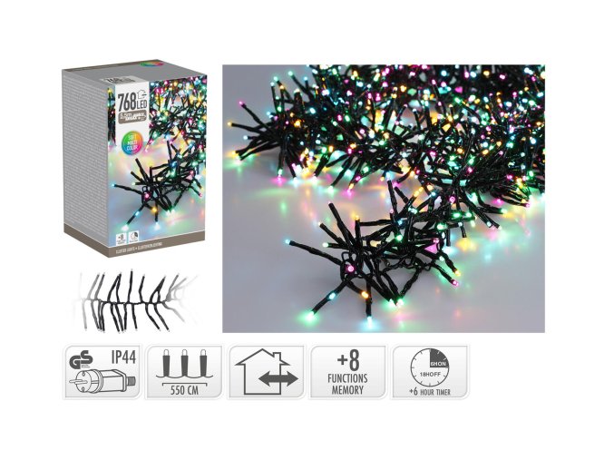 osvětlení vánoční 5,6m 768LED duhová (MO, ORANŽ, RŮŽ), 8 funkcí