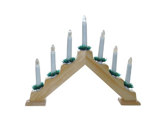 svícen vánoční el. 7 svíček,teplá BÍ,jehlan,dřev.přírodní,do zásuv