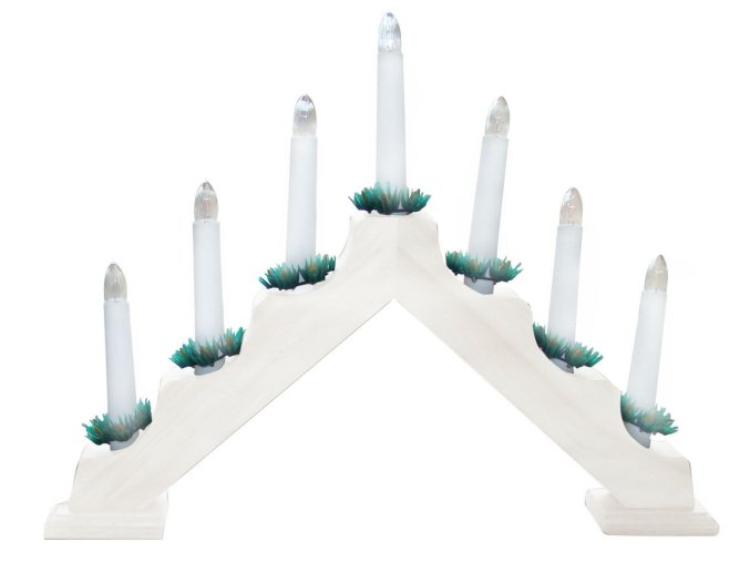 svícen vánoční el. 7 svíček,teplá BÍ,jehlan,dřev.BÍ,do zásuvky