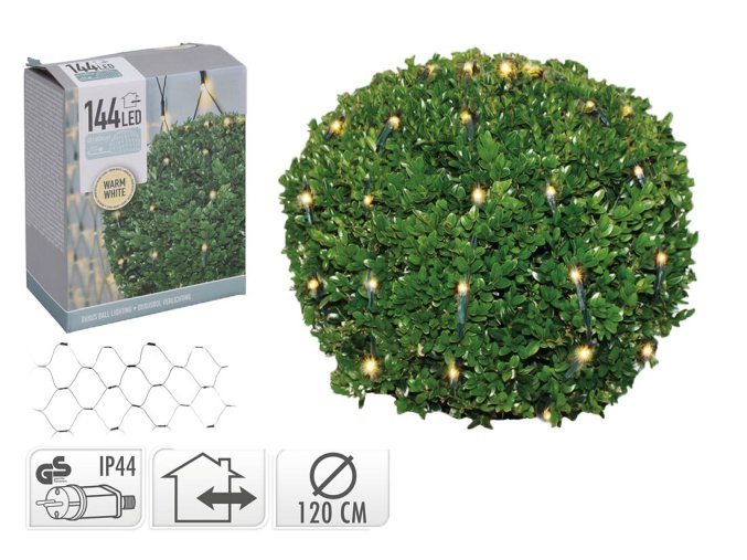 osvětlení vánoční KOULE pr.1,2m 144LED teplá BÍ, SÍŤ