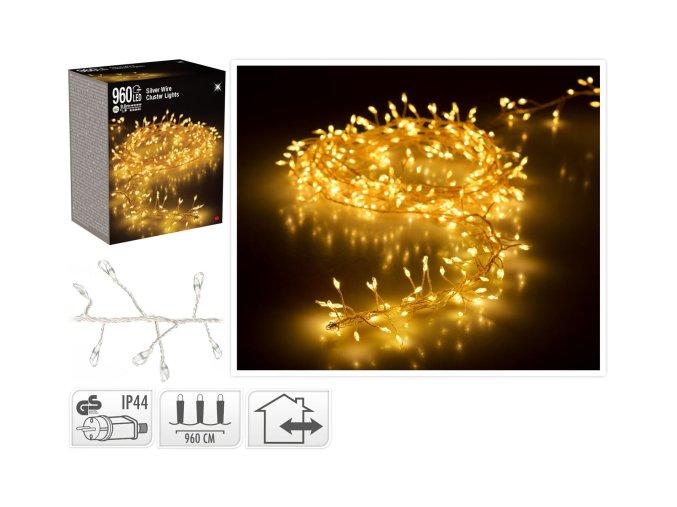 osvětlení vánoční 9,6m 960LED teplá BÍ, STŘ drát