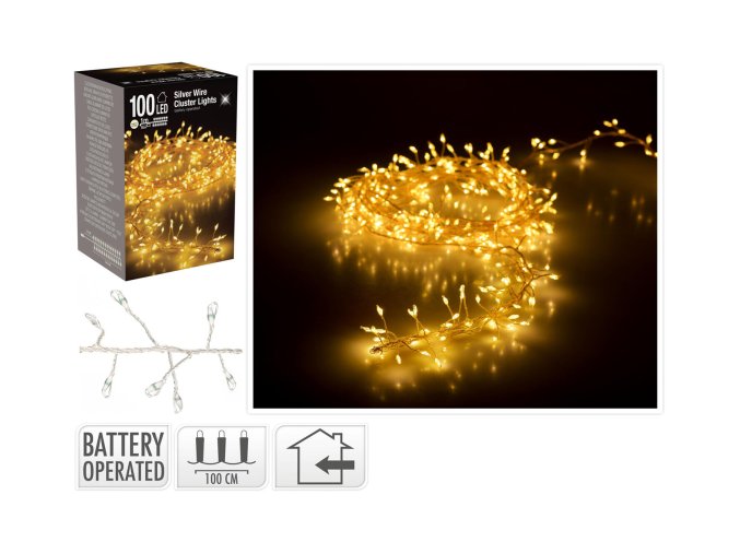 osvětlení vánoční 1,0m 100LED teplá BÍ, STŘ drát