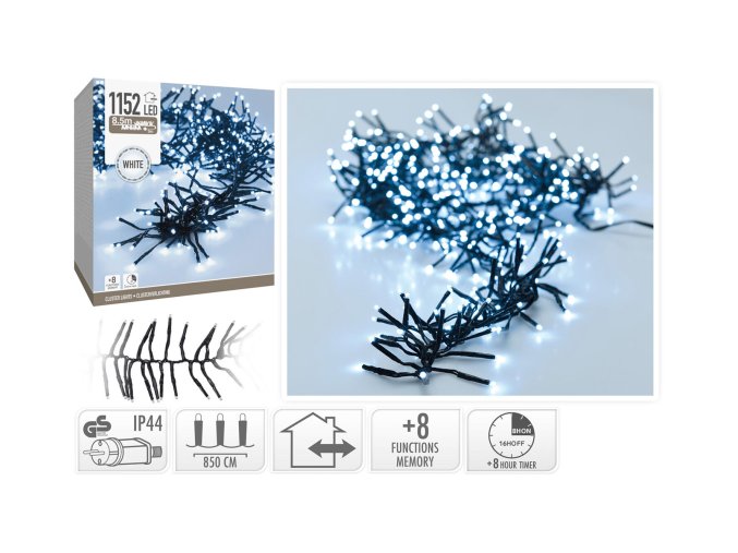 osvětlení vánoční 8,5m 1152LED studená BÍ 8 funkcí s časovačem
