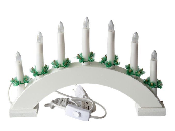 svícen vánoční el. 7 svíček,teplá BÍ,oblouk,dřev.BÍ,do zásuvky