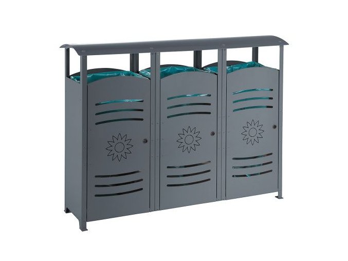 vyr 44537370 1 robustni ocelovy odpadkovy kos s tremi komorami sedy