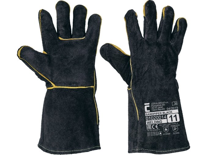 Svářečské rukavice SANDPIPER BLACK, celokožené, balení 12 ks (Velikost 11)