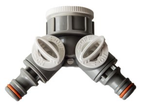 rozdvojka s ventilem pro 2 rychlospojky 1" + 3/4", WL-2222, WHITE