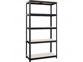 regál 900x450x1800mm, 5 polic, ocel ČER + MDF deska