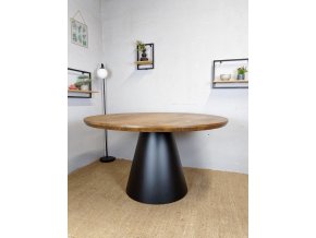 Jídelní stůl ROUND CONE (Barva kovu Bílá, Dřevo Dub, Rozměr Průměr 90 cm)