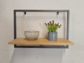 Polička STEEL (Barva kovu Bílá, Velikost 60 x 12 cm, Dřevo Dub)