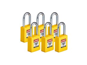 Nylonový zámek s ocelovým okem SafeKey standard,žlutá,6 ks - BY 24AD1