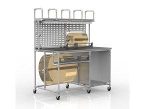 Univerzální balicí stůl 23020154, 2x řezačka [šedá + stříbrné spojky] (Vyberte barvu konstrukce: šedá + stříbrné spojky)