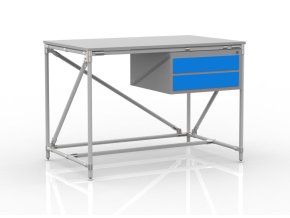 Dílenský stůl s kontejnerem se dvěma zásuvkami 24040531 (3 modely) [šedá + stříbrné spojky]