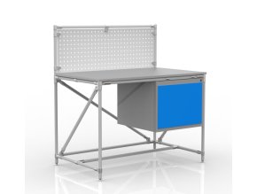 Dílenský stůl s perfopanelem 240408317 [šedá + stříbrné spojky]