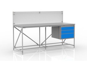 Dílenský stůl s perfopanelem 24040839 [šedá + stříbrné spojky] (Vyberte barvu konstrukce: šedá + stříbrné spojky)