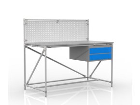 Dílenský stůl s perfopanelem 24040832 [šedá + stříbrné spojky] (Vyberte barvu konstrukce: šedá + stříbrné spojky)