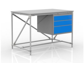 Dílenský stůl s kontejnerem se třemi zásuvkami 24040532 (3 modely) [šedá + stříbrné spojky]