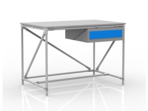 Dílenský stůl s kontejnerem s jednou zásuvkou 24040530 (3 modely) [šedá + stříbrné spojky] (Vyberte barvu konstrukce: šedá + stříbrné spojky)