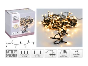 osvětlení vánoční 15m 192LED teplá BÍ, 8 funkcí, ZE, IP44