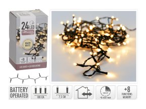 osvětlení vánoční 1,8m 24LED teplá BÍ, 8 funkcí s časovačem