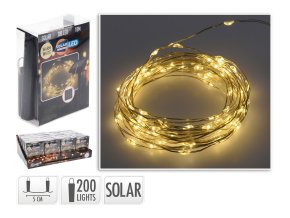 osvětlení vánoční solární 10m 200LED teplá BÍ, drát