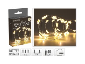osvětlení vánoční 1,95m 40LED teplá BÍ, drát, HVĚZDY