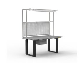 ESD Elektricky výškově stavitelný pracovní stůl s nástavbou [nerez + stříbrné spojky] (Vyberte barvu konstrukce: nerez + stříbrné spojky)