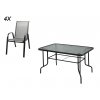 set zahradní ocel/textilén/sklo stůl + 4 židle ČER